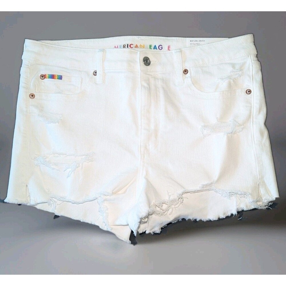 American Eagle Rainbow Jean Shorts High Rise Shortie Next Level Stretch size 12